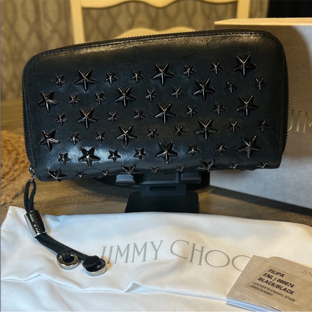 Jimmy Choo Black Star Embellished Filipa Wallet with COA